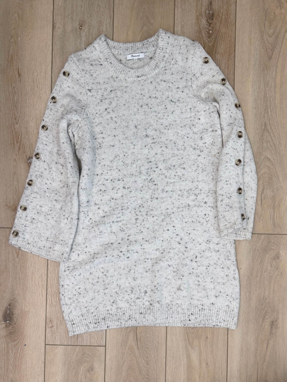 Madewell Donegal Button Sleeve Wool Blend Sweater Dress L